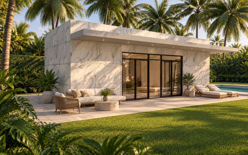 Câbana Tropical in marble with a lounge terrace by the pool